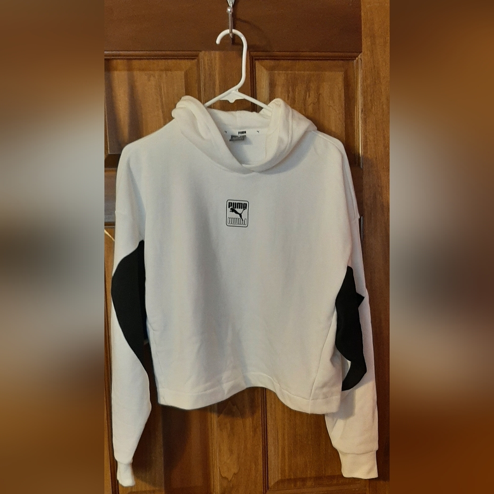 PUMA Rebel black/white cropped hoodie, large. NWOT